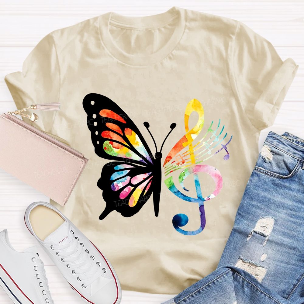 Music Notes With Butterfly Teacher T-Shirt