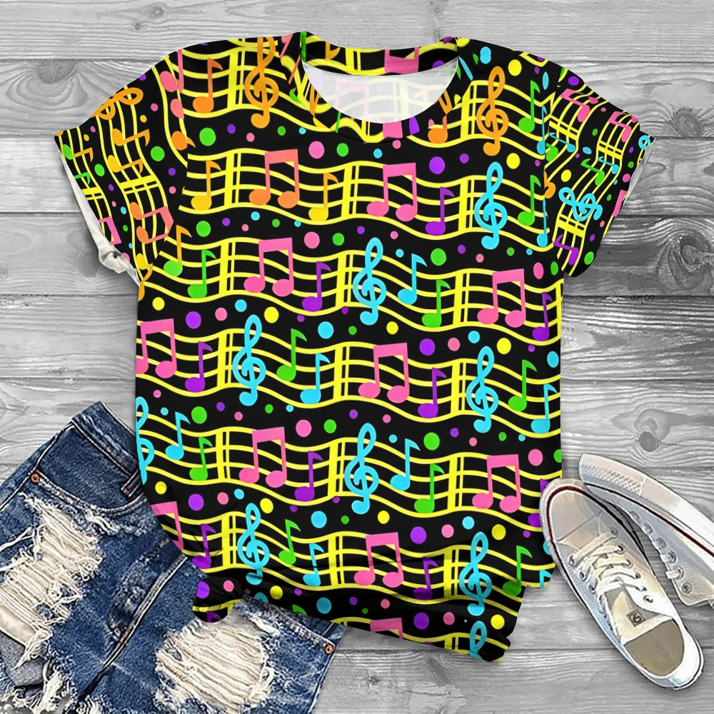 Colorful Music Notes All-Over Printed T-shirt