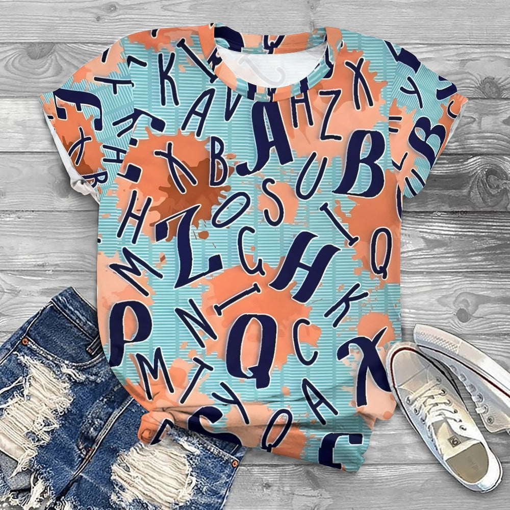 Modern Letter Pattern Printed T-shirt
