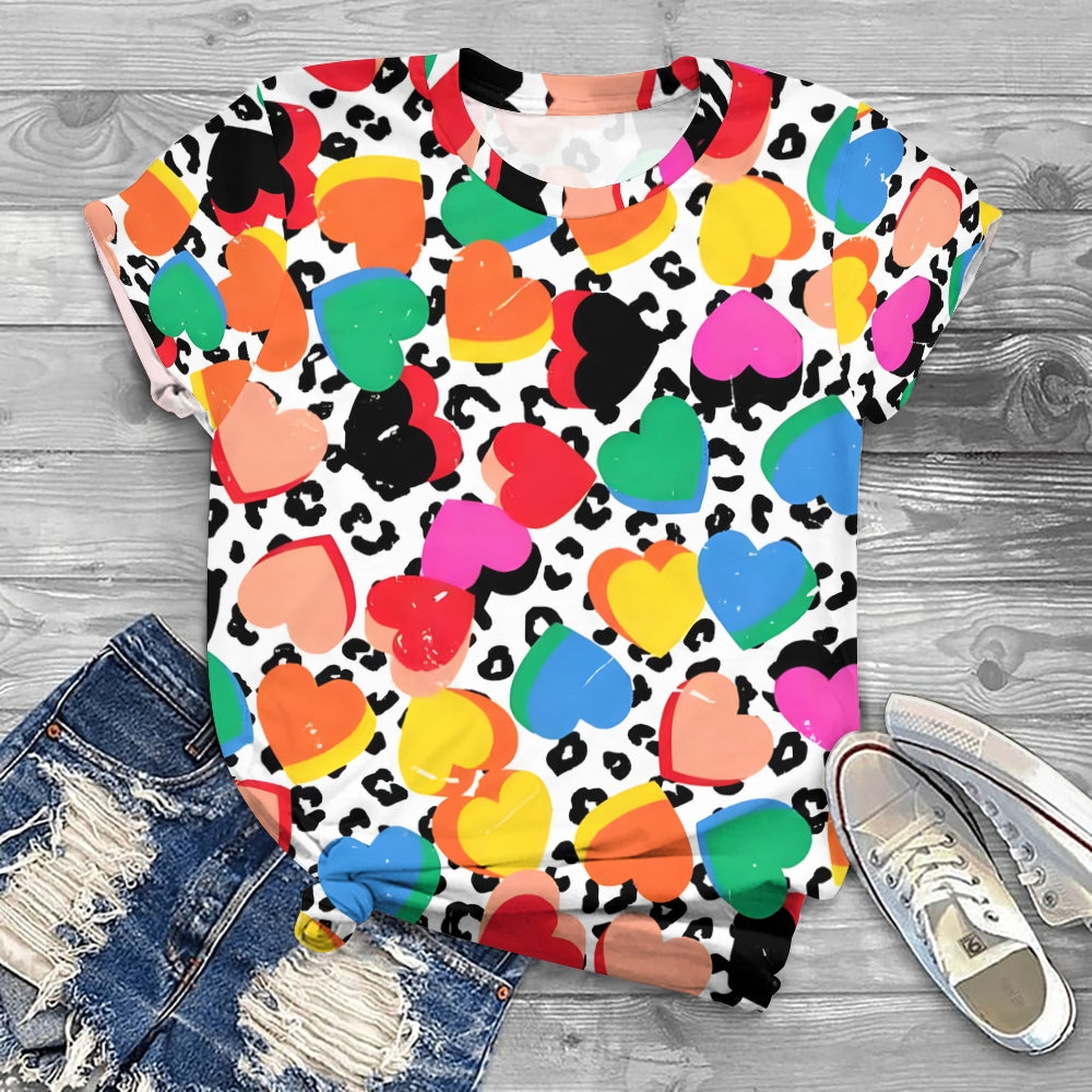 Colorful Heart Printed T-shirt