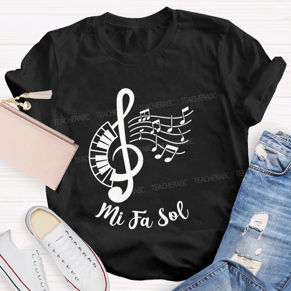 Mi Fa Sol Treble Clef Piano Music Teacher T-shirt