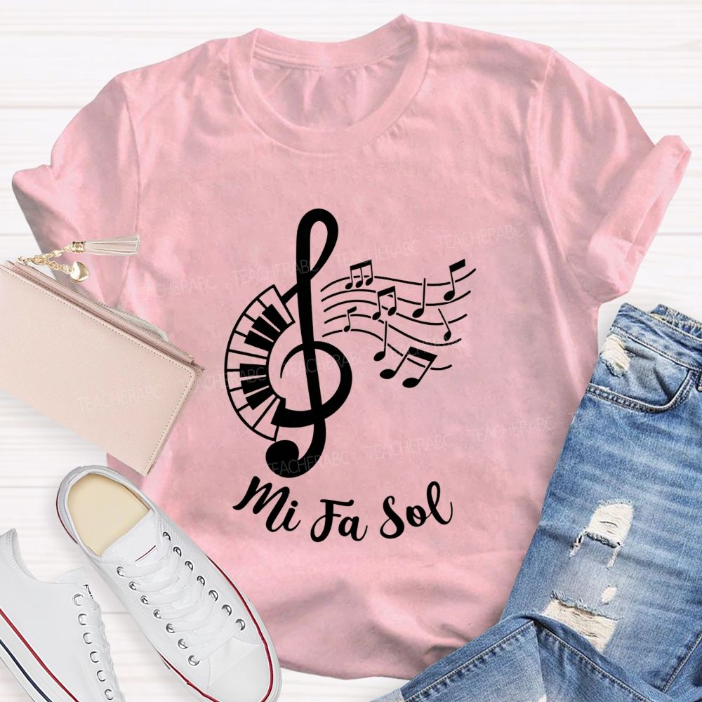 Mi Fa Sol Treble Clef Piano Music Teacher T-shirt