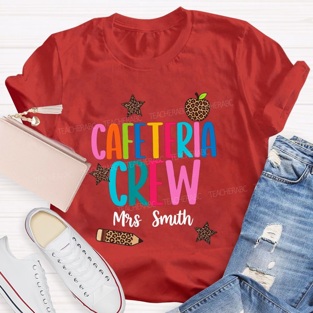 Personalized Name Cafeteria Crew Leopard Apple Star Pencil T-shirt