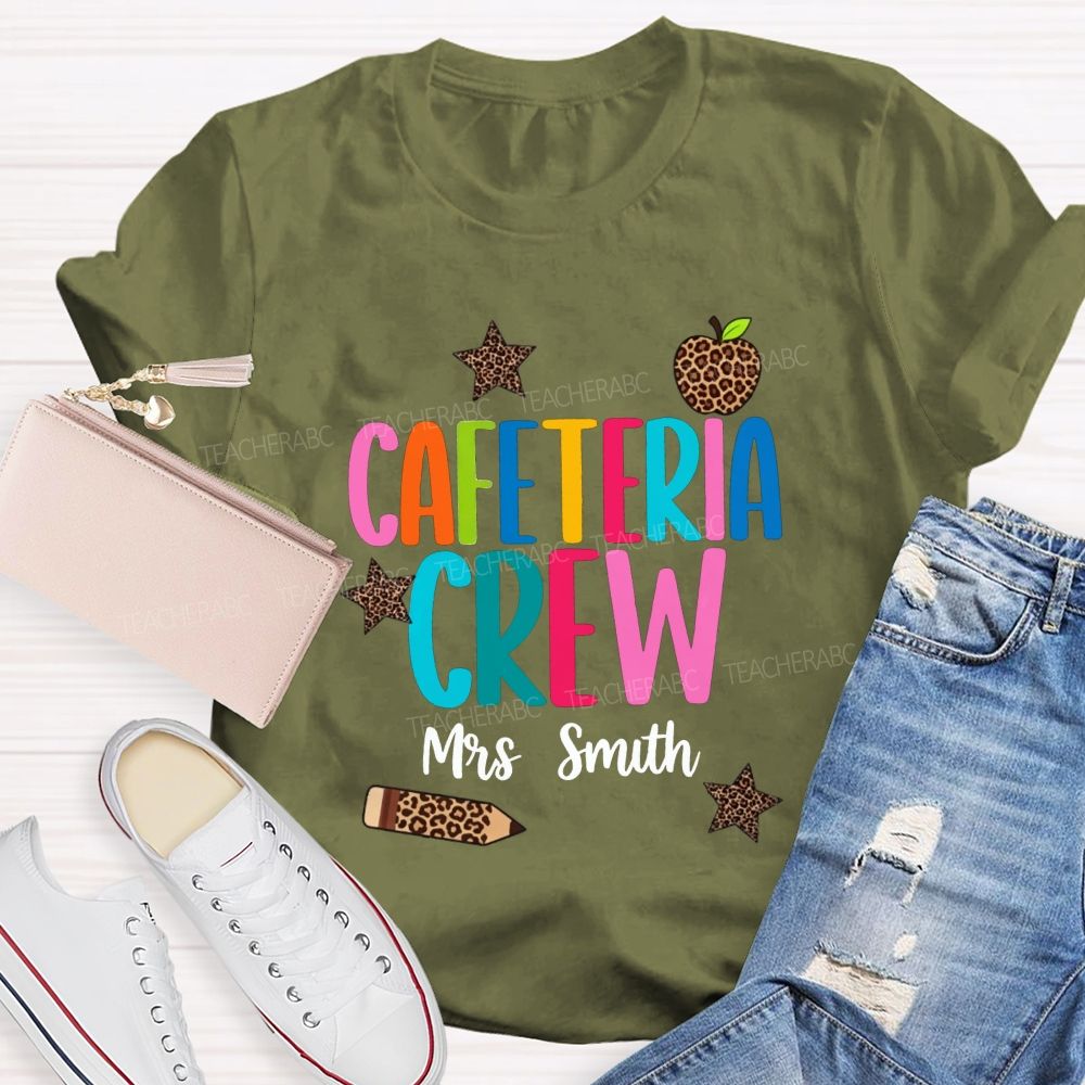 Personalized Name Cafeteria Crew Leopard Apple Star Pencil T-shirt