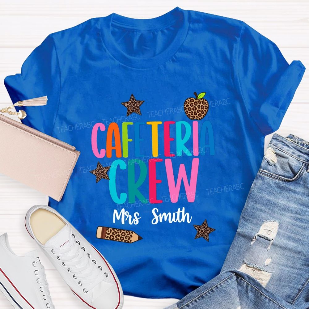Personalized Name Cafeteria Crew Leopard Apple Star Pencil T-shirt