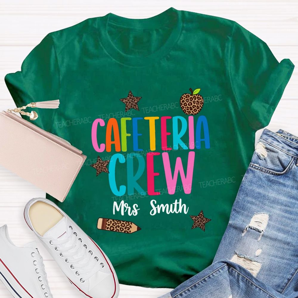 Personalized Name Cafeteria Crew Leopard Apple Star Pencil T-shirt