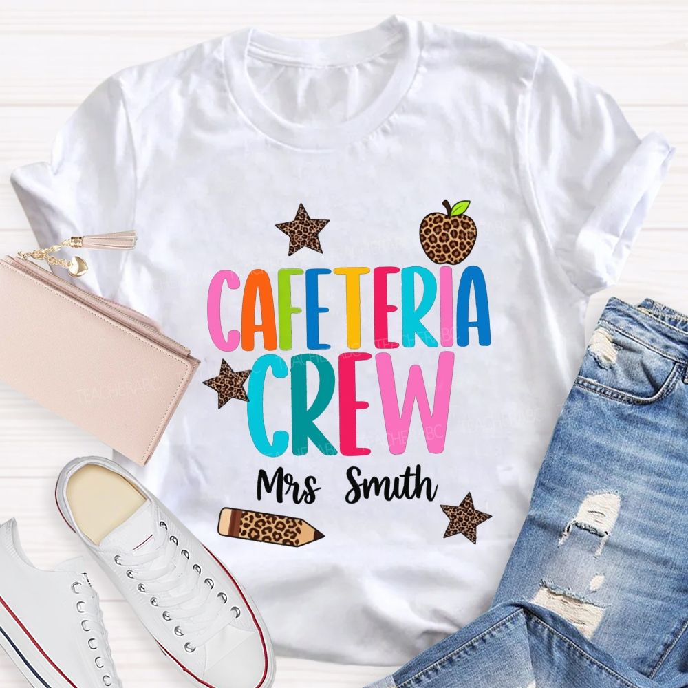 Personalized Name Cafeteria Crew Leopard Apple Star Pencil T-shirt