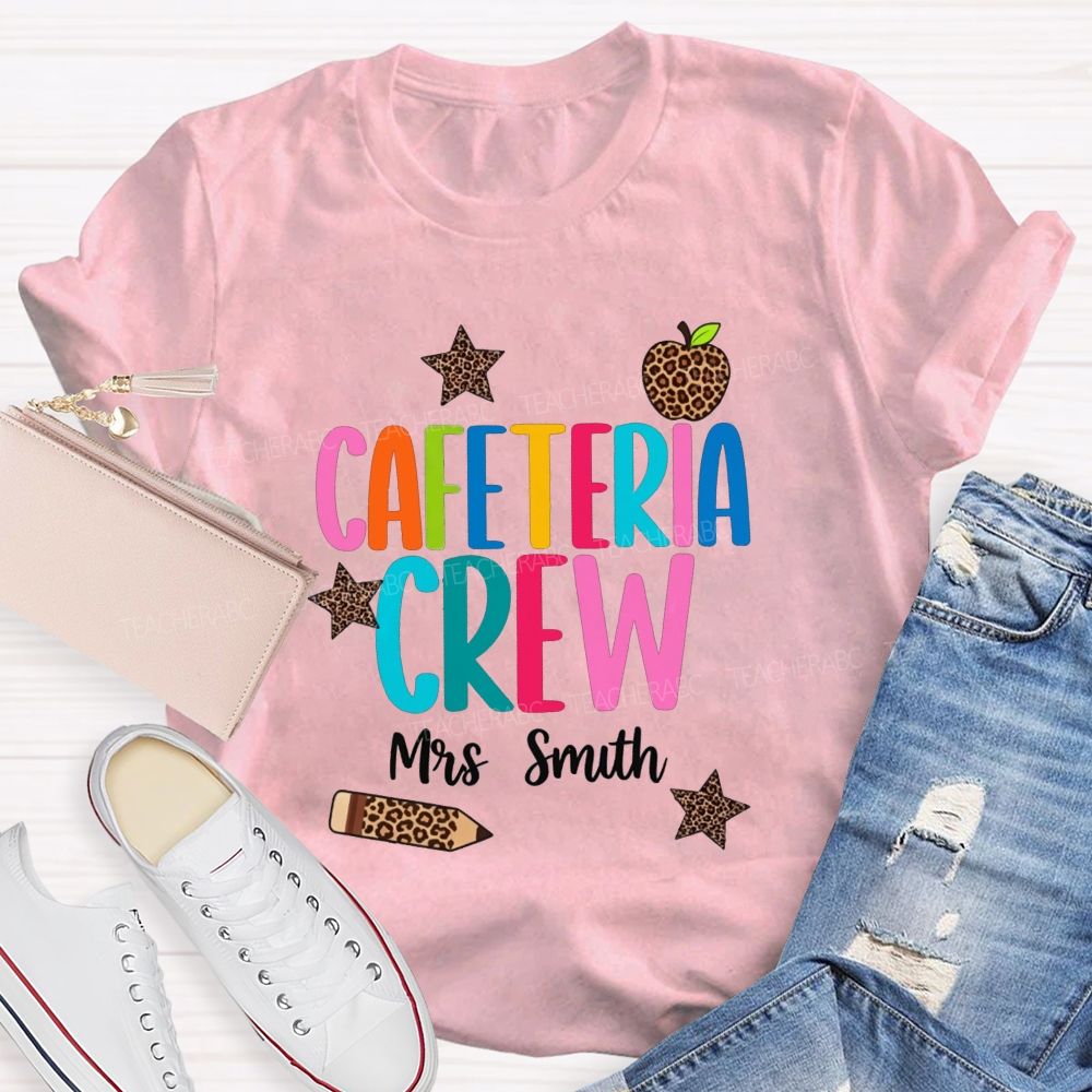 Personalized Name Cafeteria Crew Leopard Apple Star Pencil T-shirt