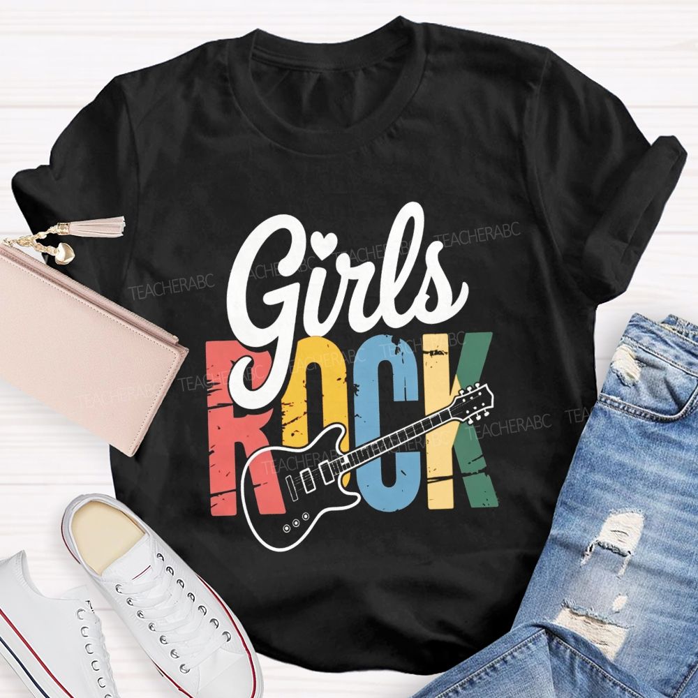 Girls Rock Electric Guitar Music Teacher T-shirt