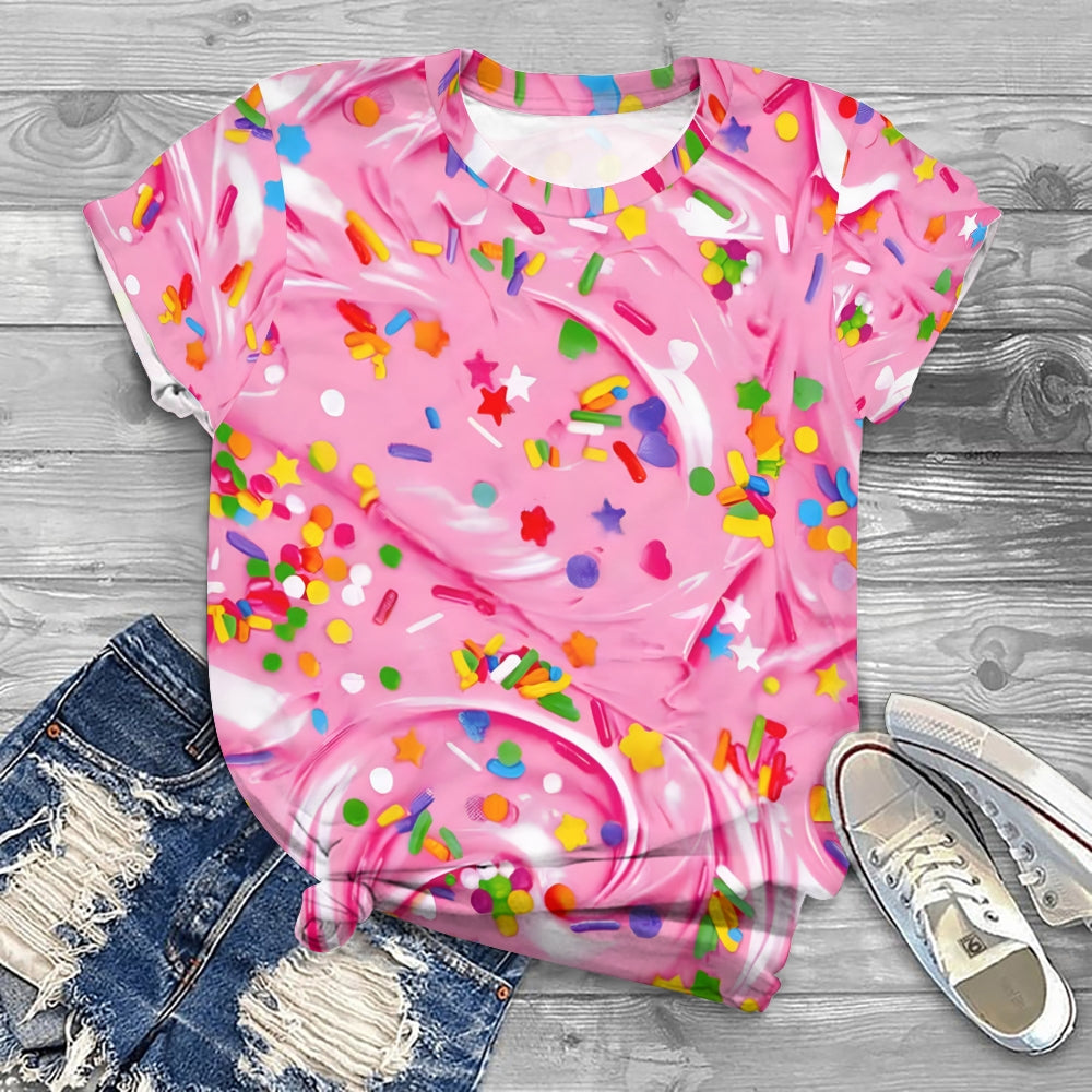 Colorful Stars In Pink World Printed T-shirt