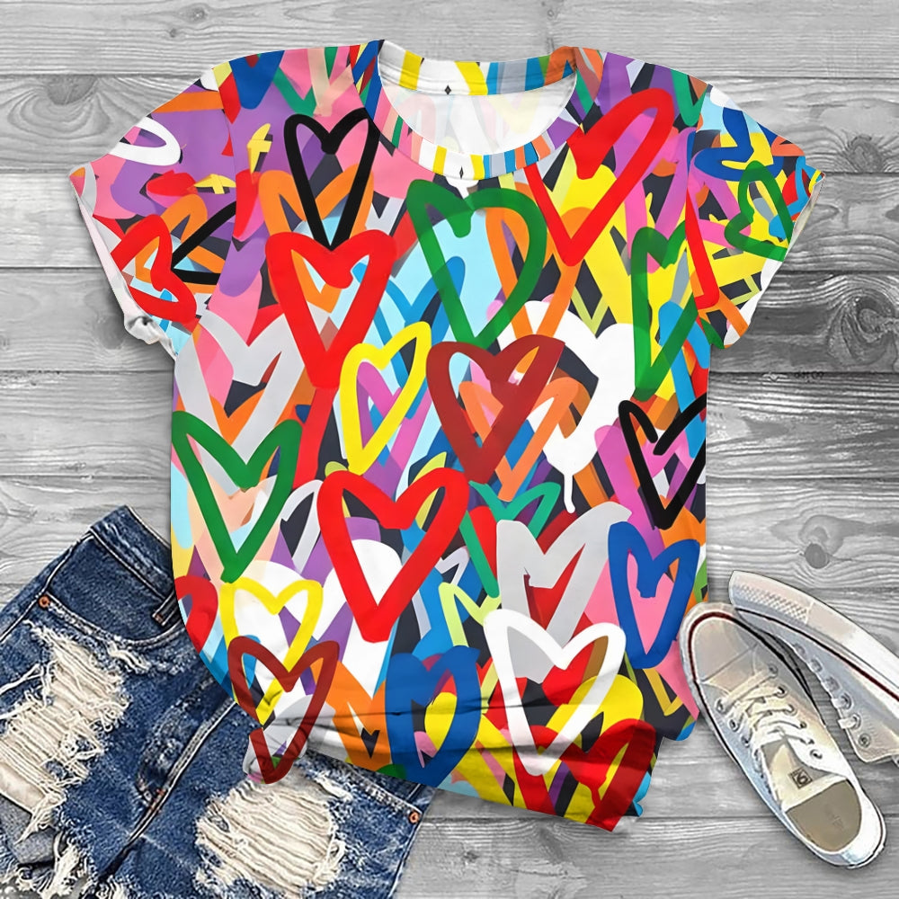 Colorful Heart World Printed T-Shirt