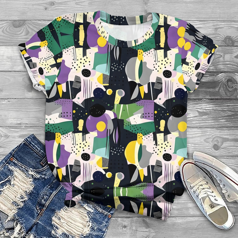 A World Of Artistic Geometric Lines Printed T-shirt