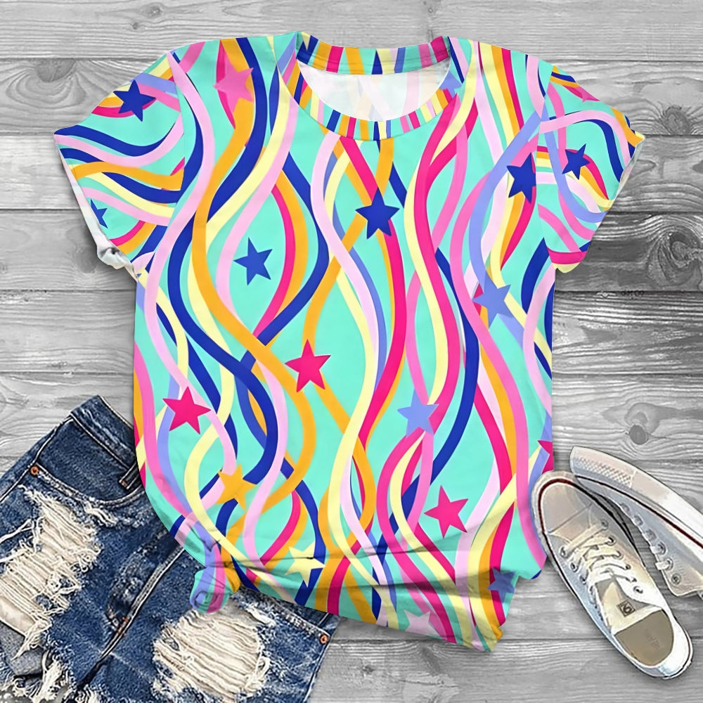 Colorful Line-Art Star Print Printed T-shirt