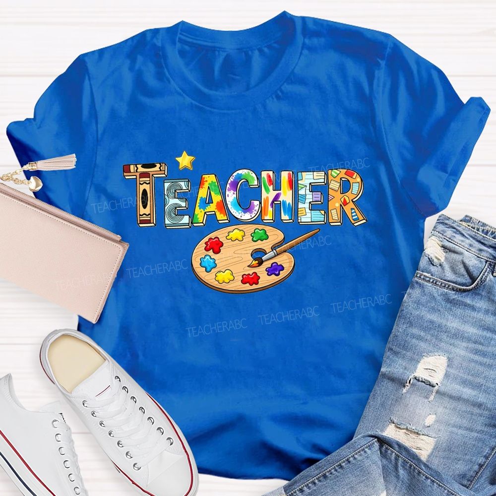 Art Teacher Rainbow Paint Splash Teacher T-shirt