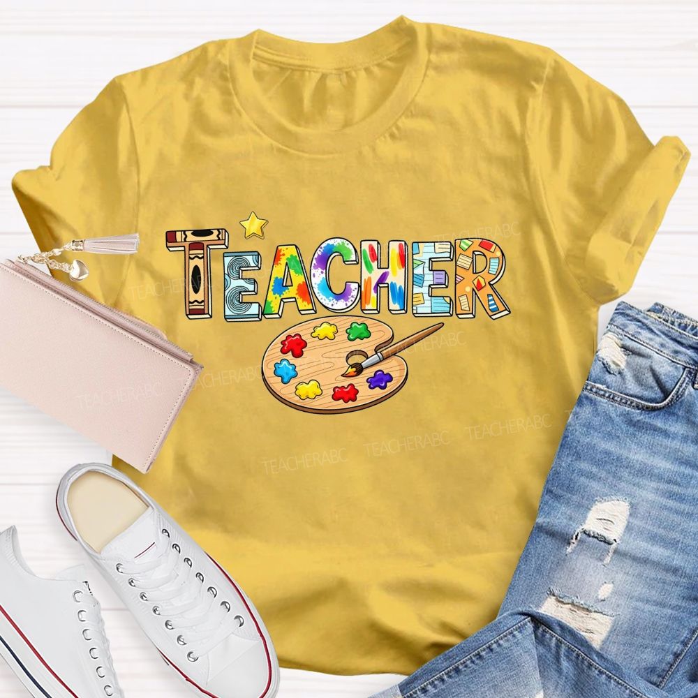 Art Teacher Rainbow Paint Splash Teacher T-shirt