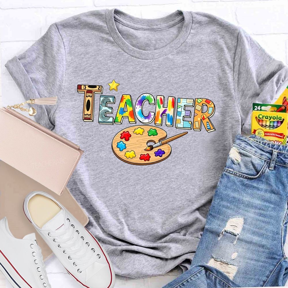 Art Teacher Rainbow Paint Splash Teacher T-shirt