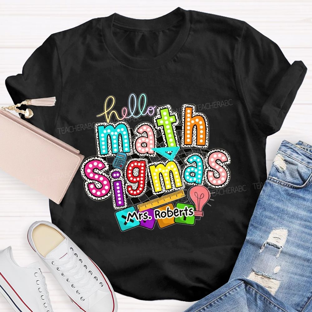 Personalized Name Hello Math Teacher Colorful Doodle Teacher T-shirt