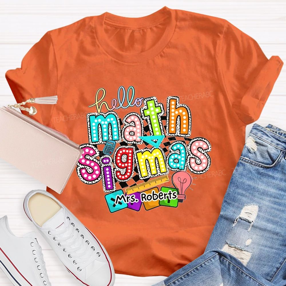 Personalized Name Hello Math Teacher Colorful Doodle Teacher T-shirt