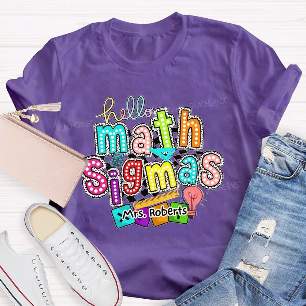 Personalized Name Hello Math Teacher Colorful Doodle Teacher T-shirt