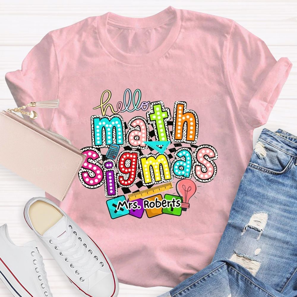 Personalized Name Hello Math Teacher Colorful Doodle Teacher T-shirt