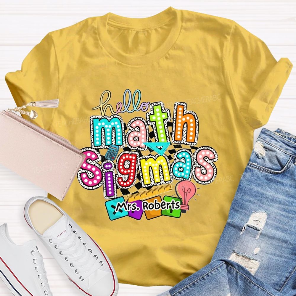 Personalized Name Hello Math Teacher Colorful Doodle Teacher T-shirt