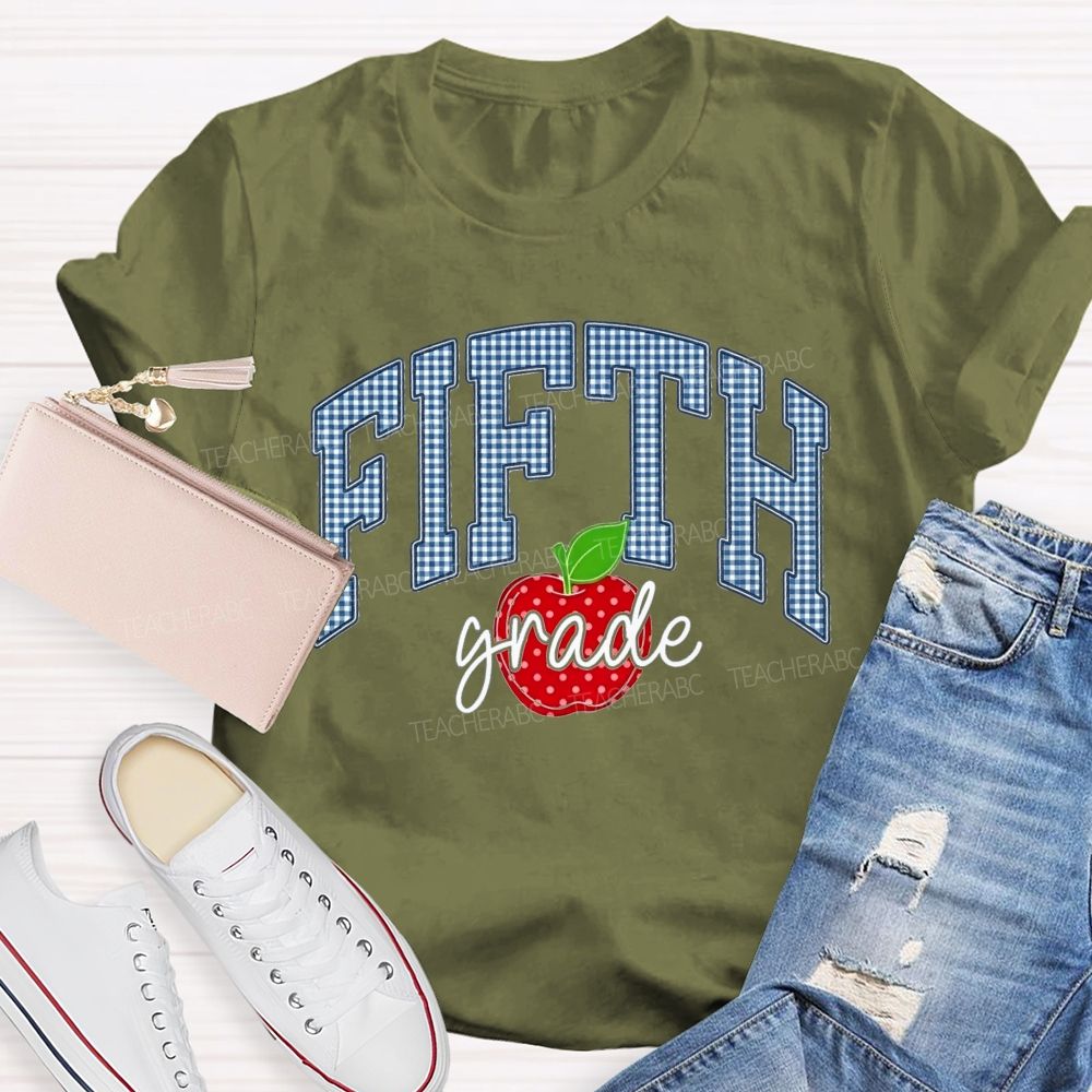Personalized Grade Red Apple Graphic Teacher T-shirt