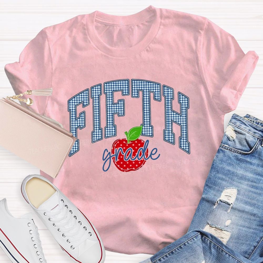 Personalized Grade Red Apple Graphic Teacher T-shirt