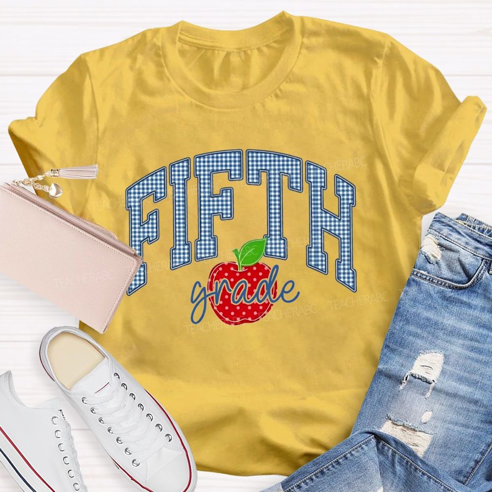 Personalized Grade Red Apple Graphic Teacher T-shirt