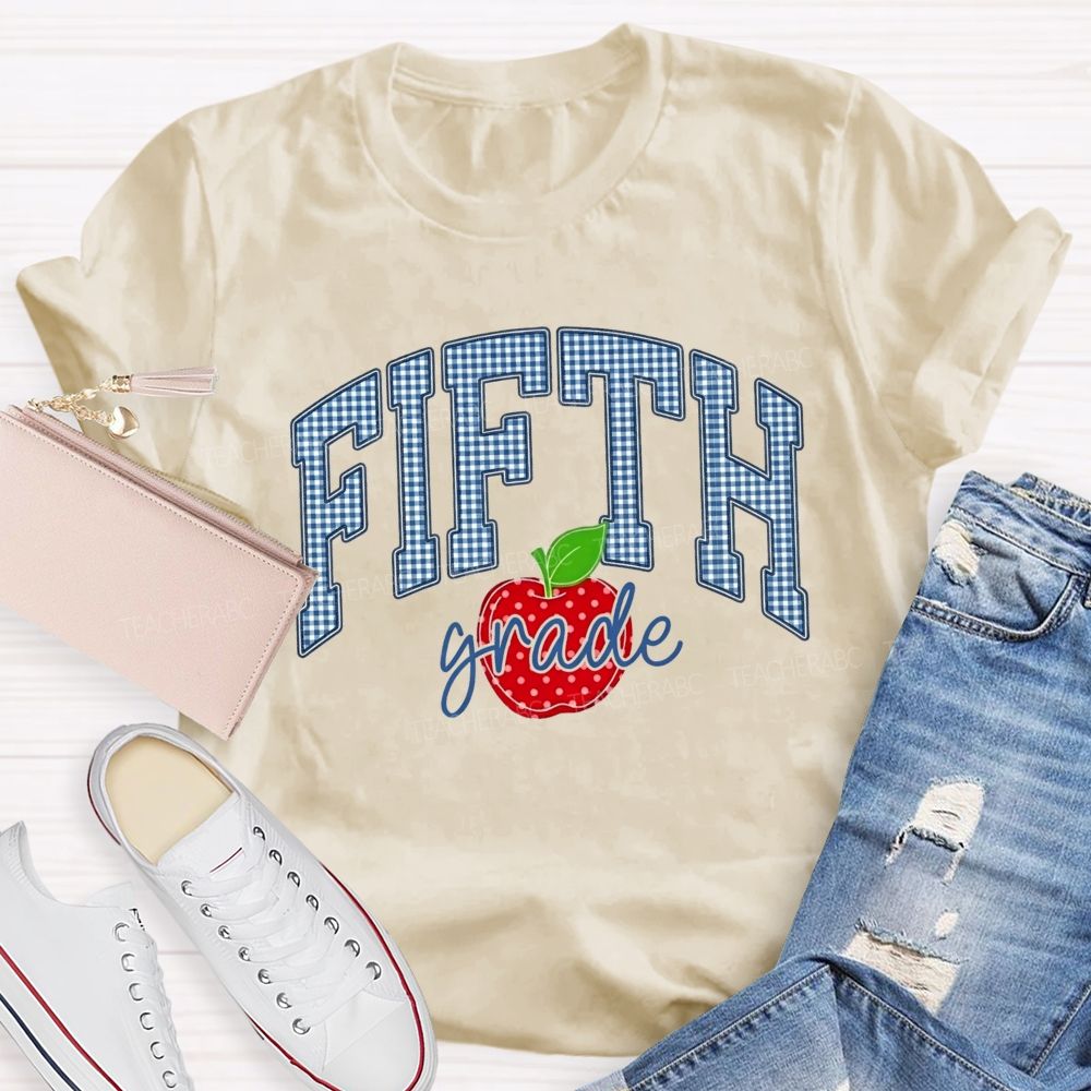 Personalized Grade Red Apple Graphic Teacher T-shirt