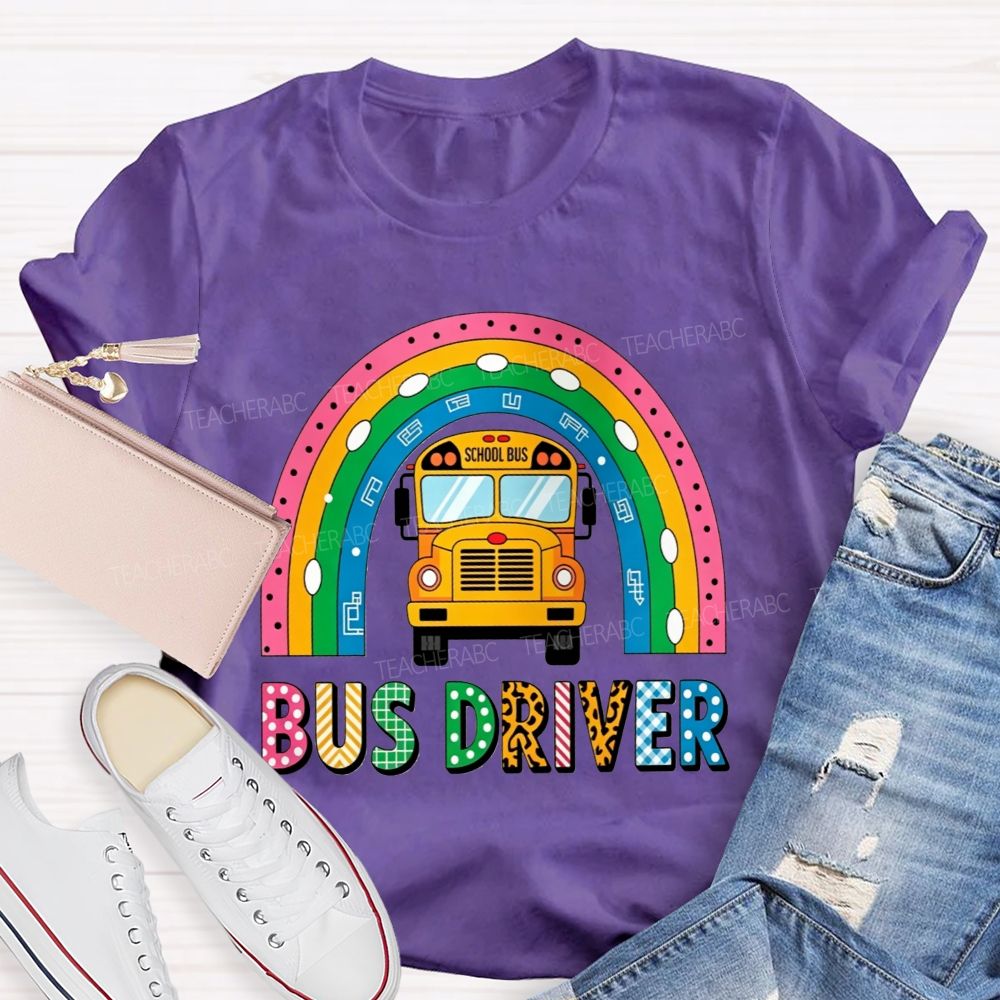 Leopard Plaid Mixed Texture Bus Driver Rainbow T-shirt