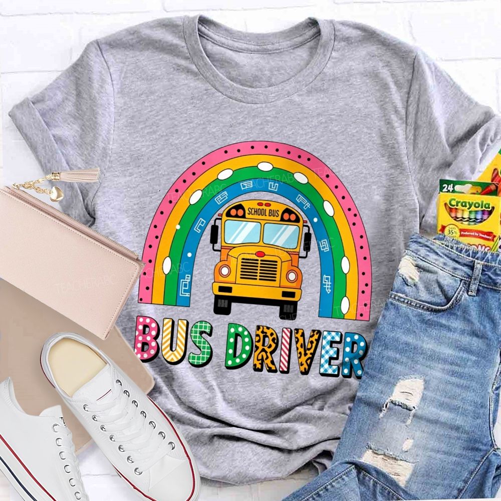 Leopard Plaid Mixed Texture Bus Driver Rainbow T-shirt