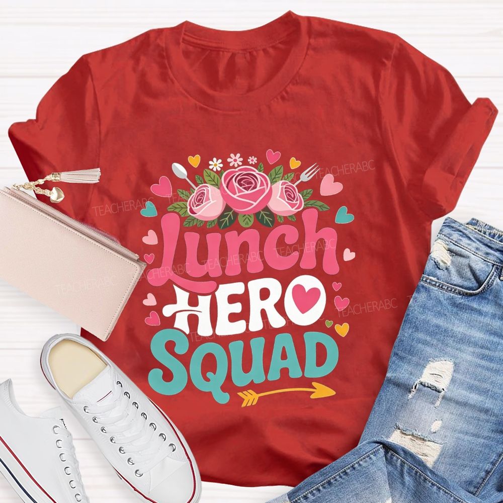 Lunch Hero Squad Floral Cafeteria Staff T-shirt