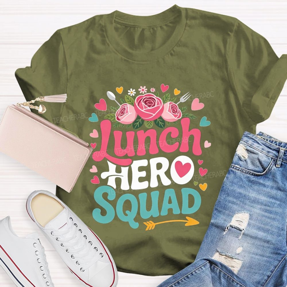 Lunch Hero Squad Floral Cafeteria Staff T-shirt