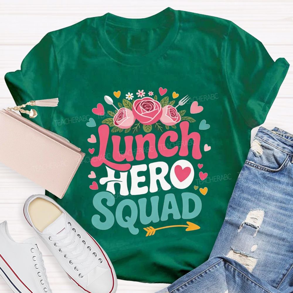 Lunch Hero Squad Floral Cafeteria Staff T-shirt