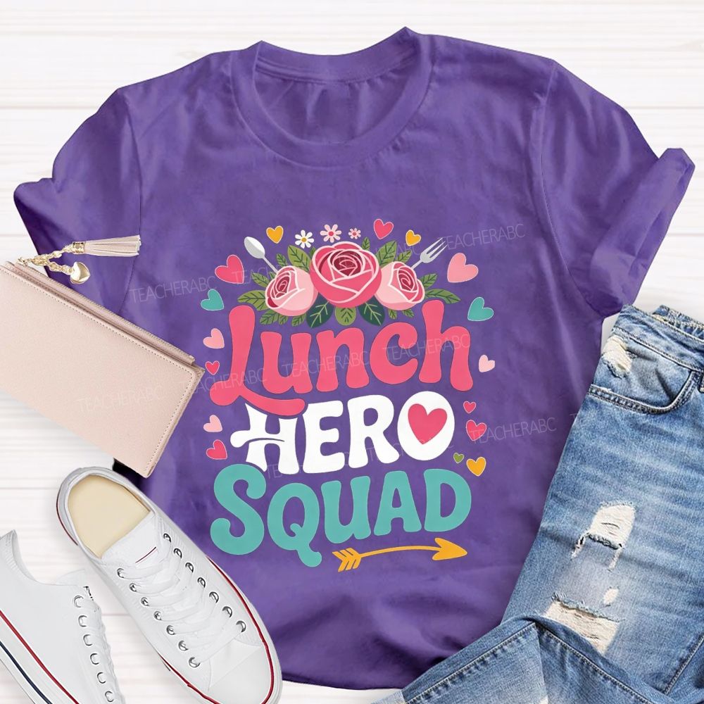 Lunch Hero Squad Floral Cafeteria Staff T-shirt