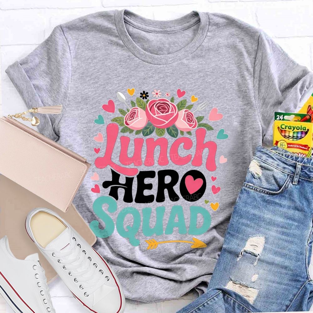 Lunch Hero Squad Floral Cafeteria Staff T-shirt