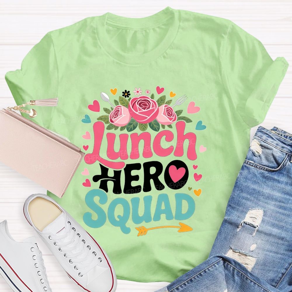Lunch Hero Squad Floral Cafeteria Staff T-shirt