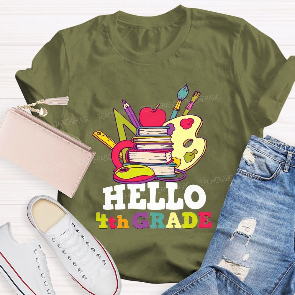 Personalized Grade Colorful Book Paint Palette 4th Grade Teacher T-shirt