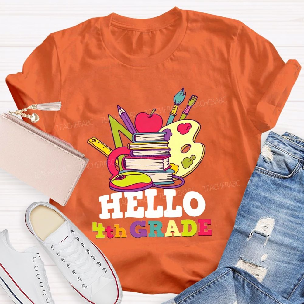 Personalized Grade Colorful Book Paint Palette 4th Grade Teacher T-shirt