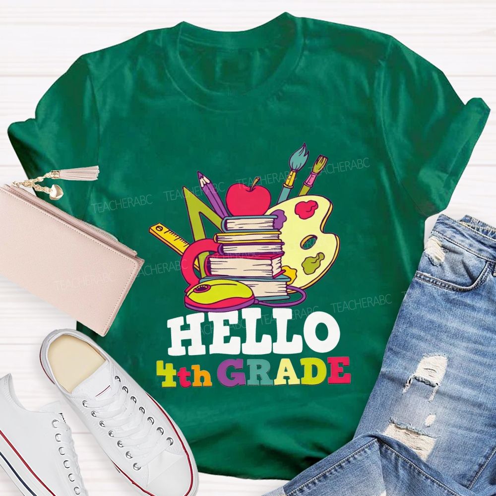 Personalized Grade Colorful Book Paint Palette 4th Grade Teacher T-shirt