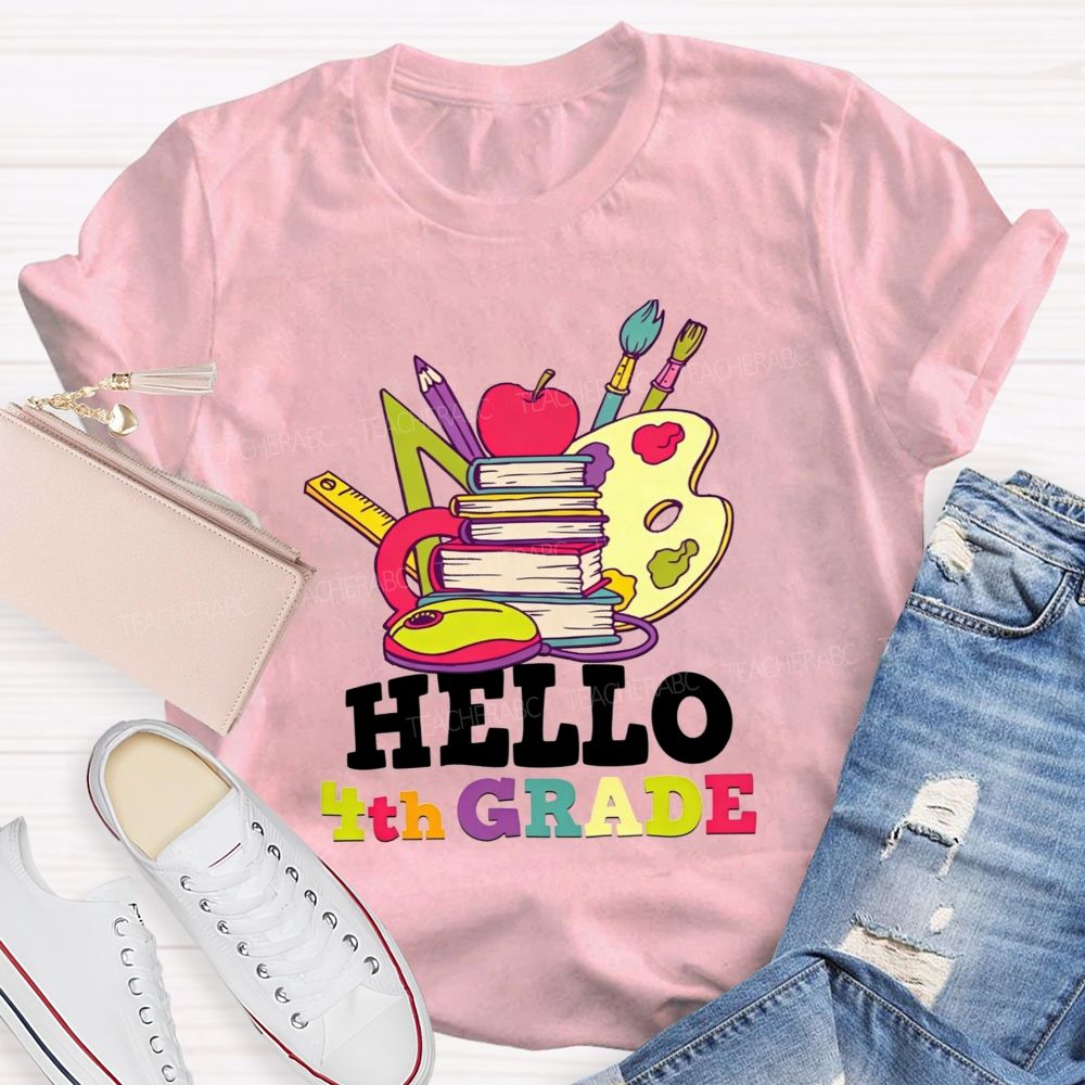 Personalized Grade Colorful Book Paint Palette 4th Grade Teacher T-shirt