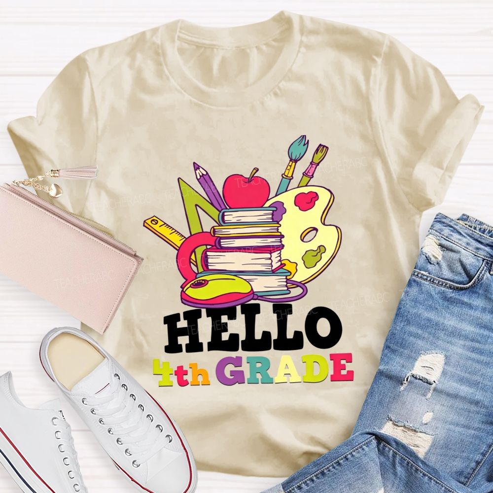 Personalized Grade Colorful Book Paint Palette 4th Grade Teacher T-shirt