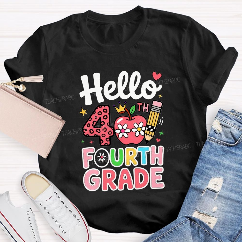 Personalized Grade Pink Cute Daisy Crown 4th Grade Teacher T-shirt