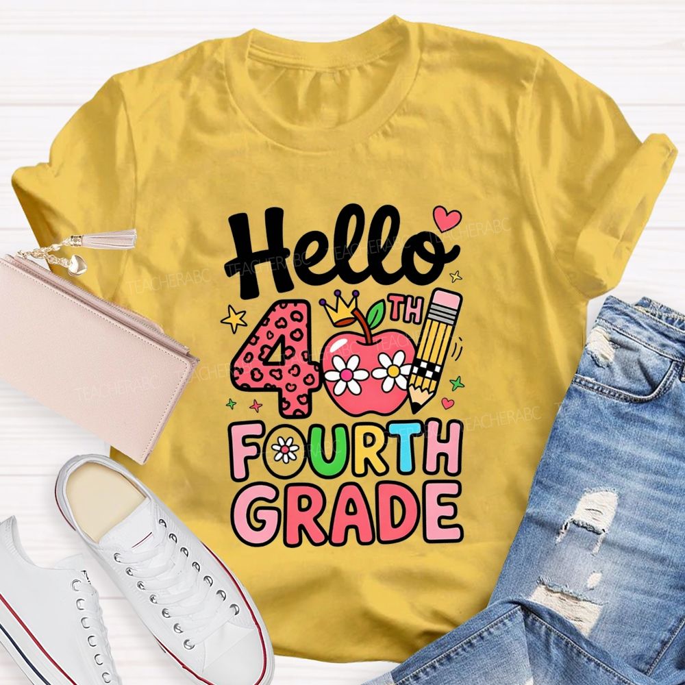 Personalized Grade Pink Cute Daisy Crown 4th Grade Teacher T-shirt