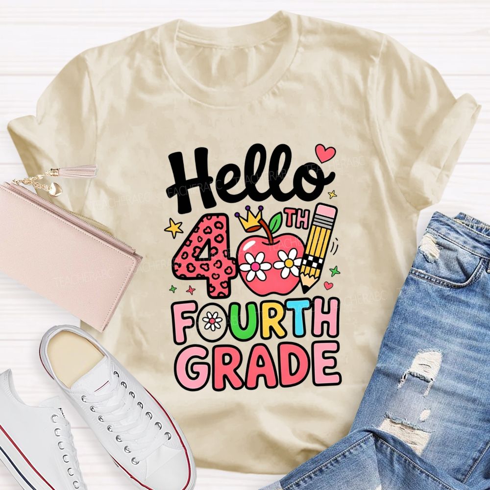Personalized Grade Pink Cute Daisy Crown 4th Grade Teacher T-shirt