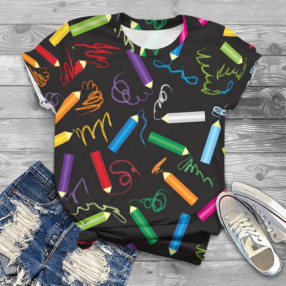Crayons Can Color The School World Printed T-Shirt