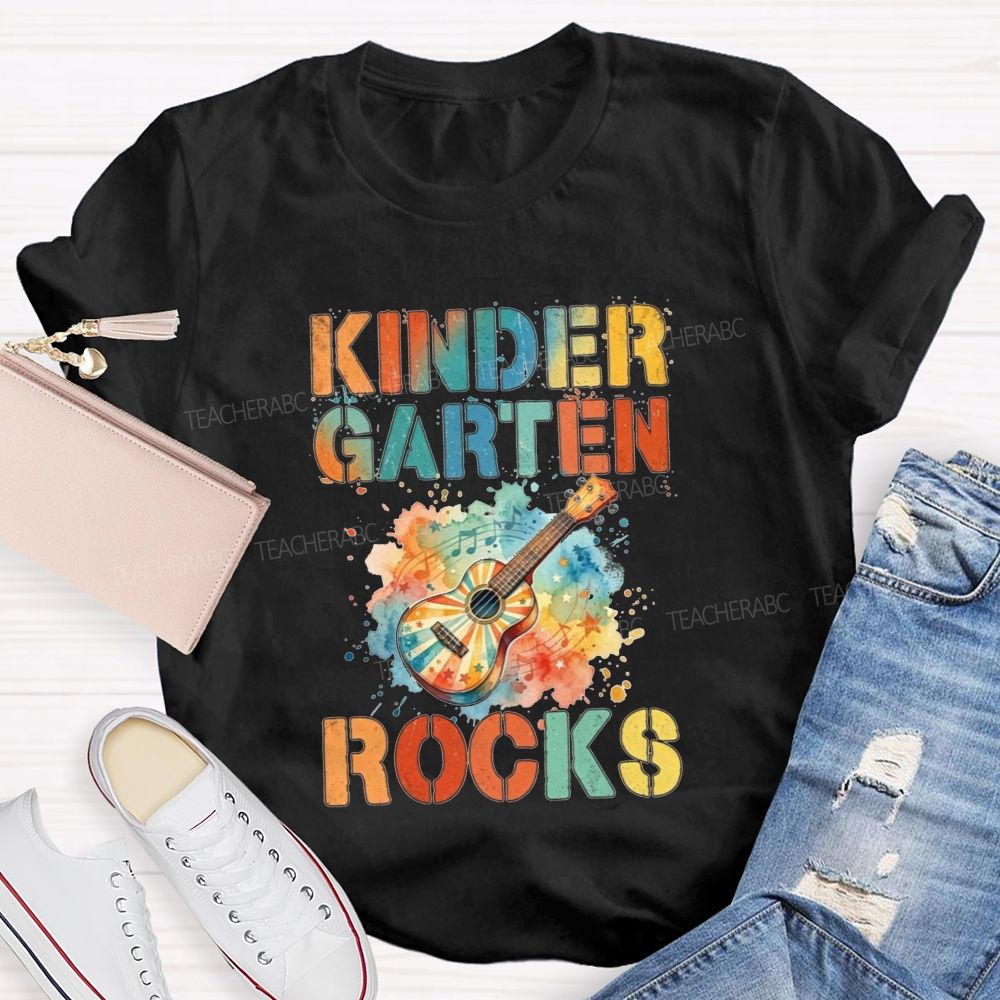 Personalized Grade Kindergarten Rocks Music Teacher T-shirt