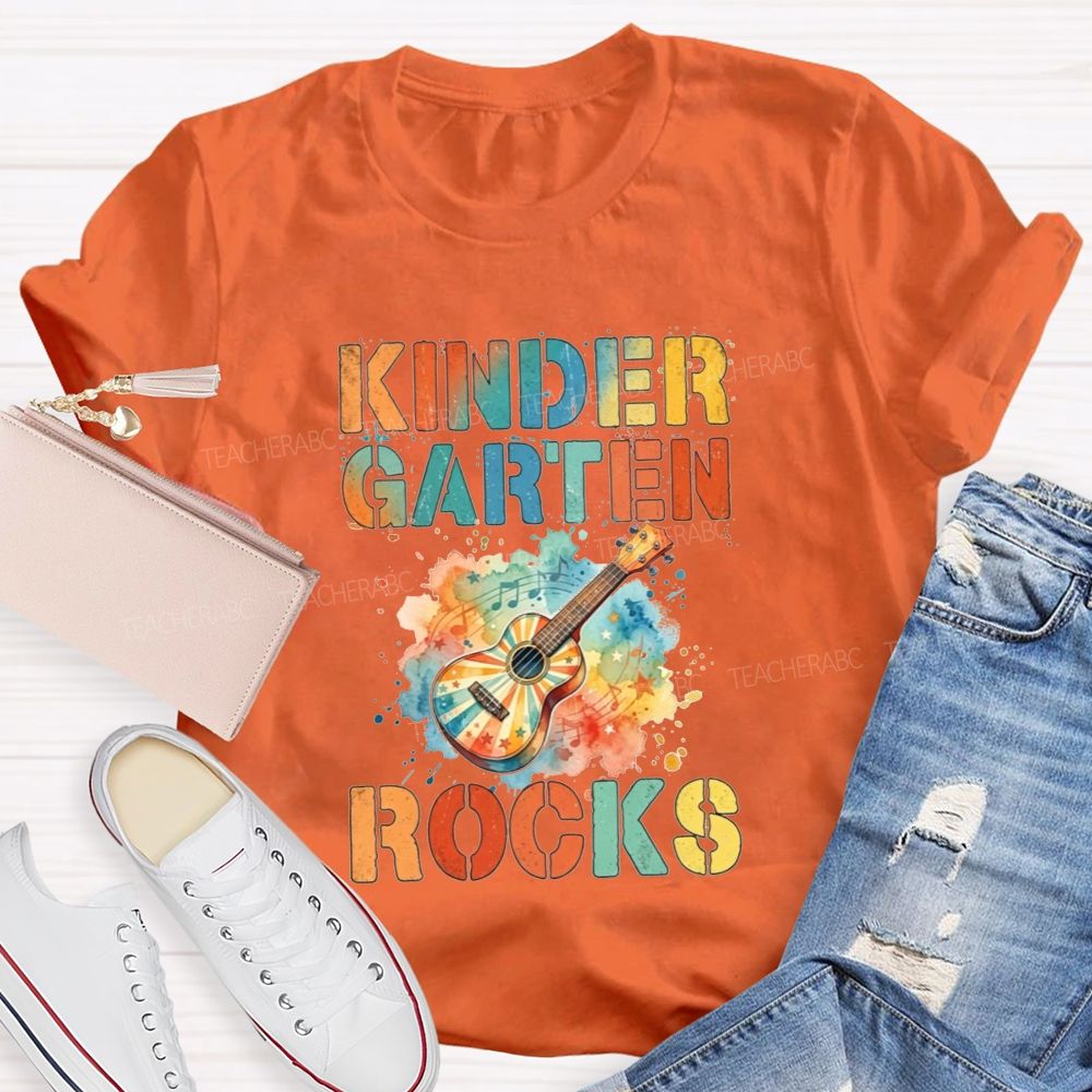 Personalized Grade Kindergarten Rocks Music Teacher T-shirt