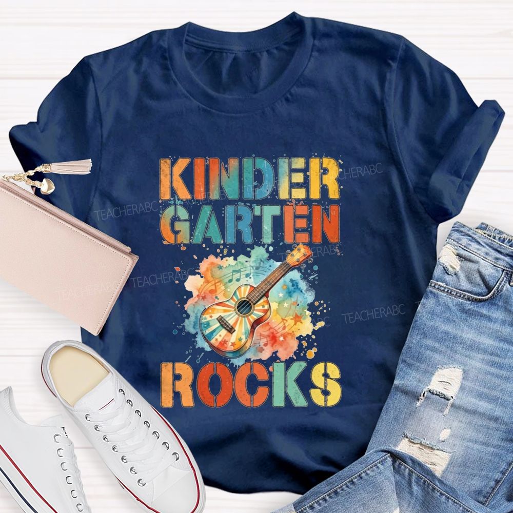 Personalized Grade Kindergarten Rocks Music Teacher T-shirt