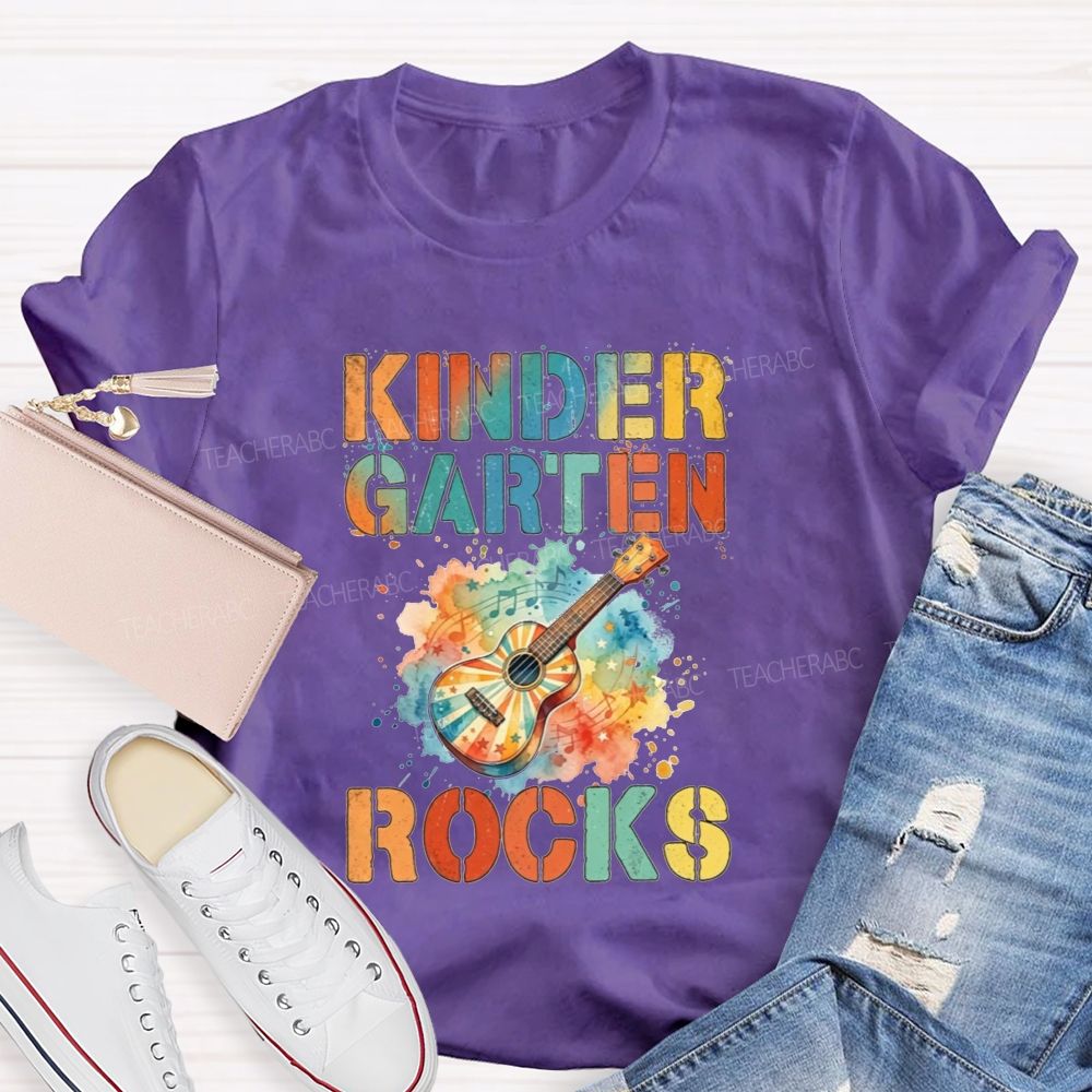Personalized Grade Kindergarten Rocks Music Teacher T-shirt